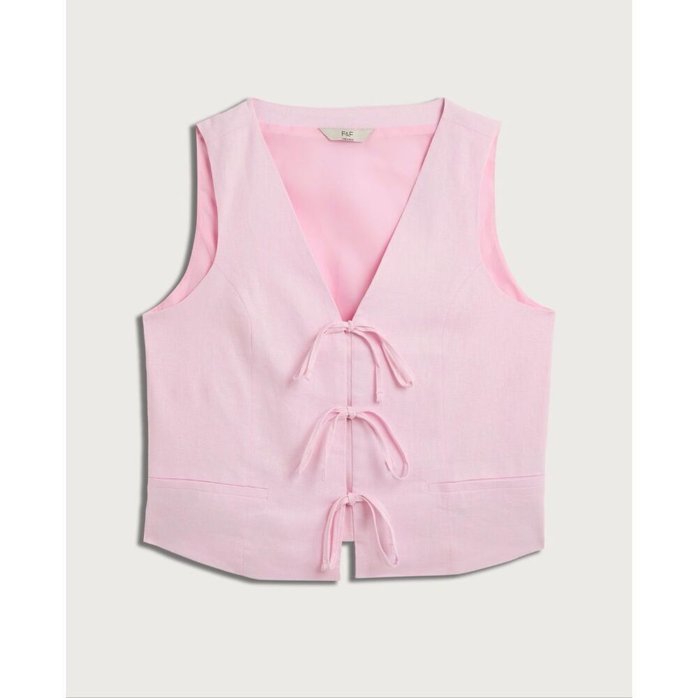 F&F Linen-blend Tie-front Sleeveless Waistcoat in Pink US 2